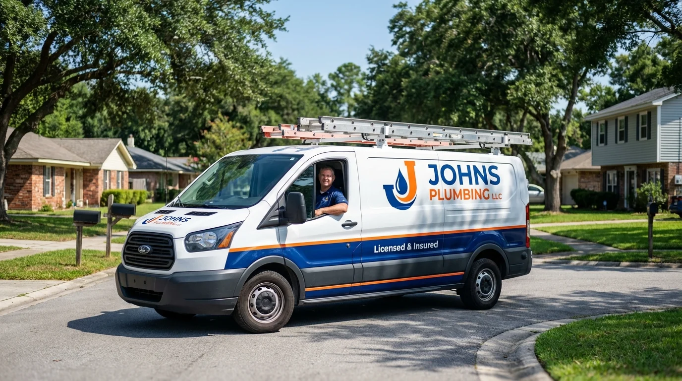 Johns Plumbing LLC service van in Magnolia, TX