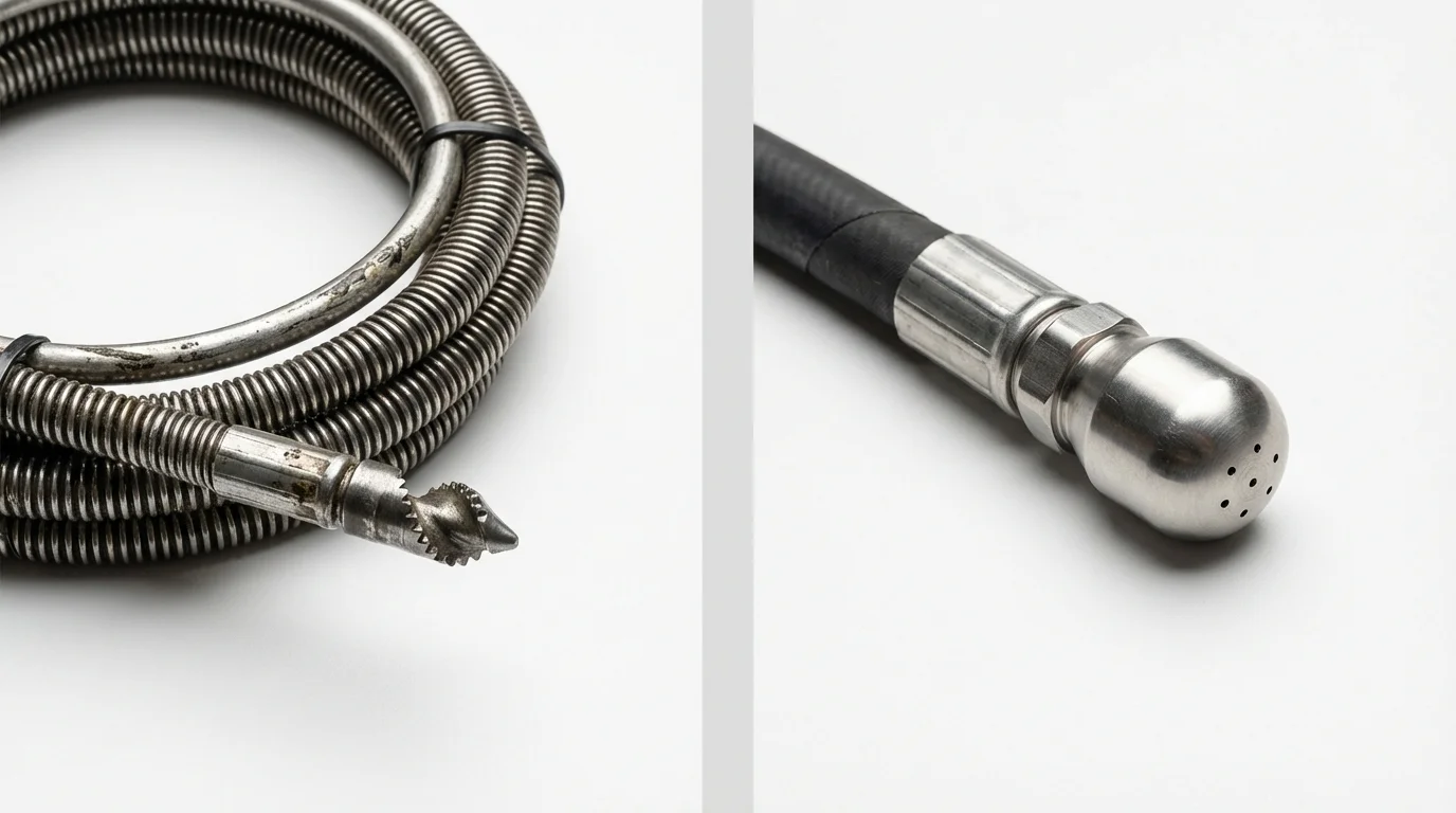 Drain snake cable and hydro jetting nozzle used for drain cleaning in Magnolia, TX