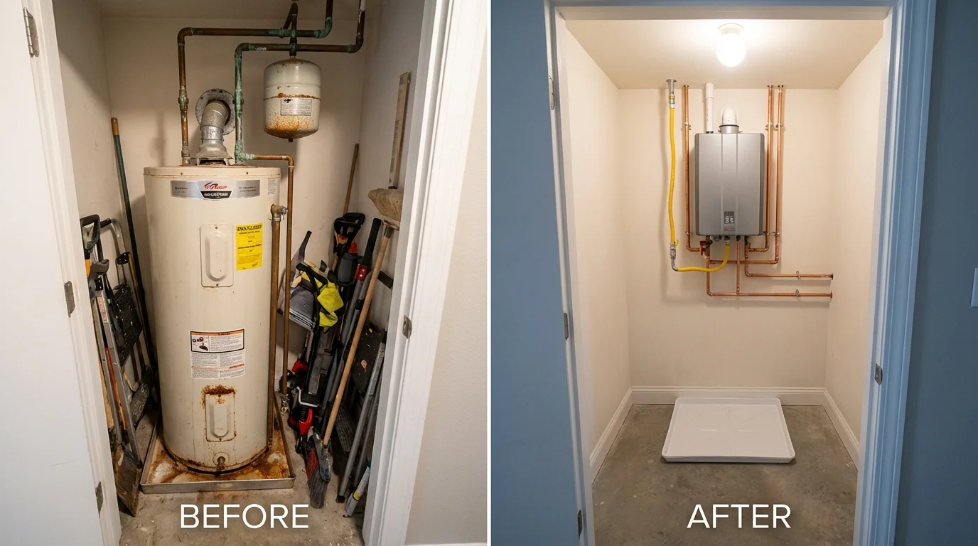 Tank water heater versus wall-mounted tankless unit comparison for Magnolia, TX homeowners