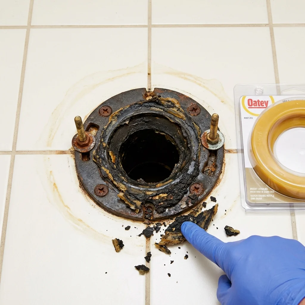 Failed wax ring showing water seepage at the base of a toilet in a Magnolia, TX home
