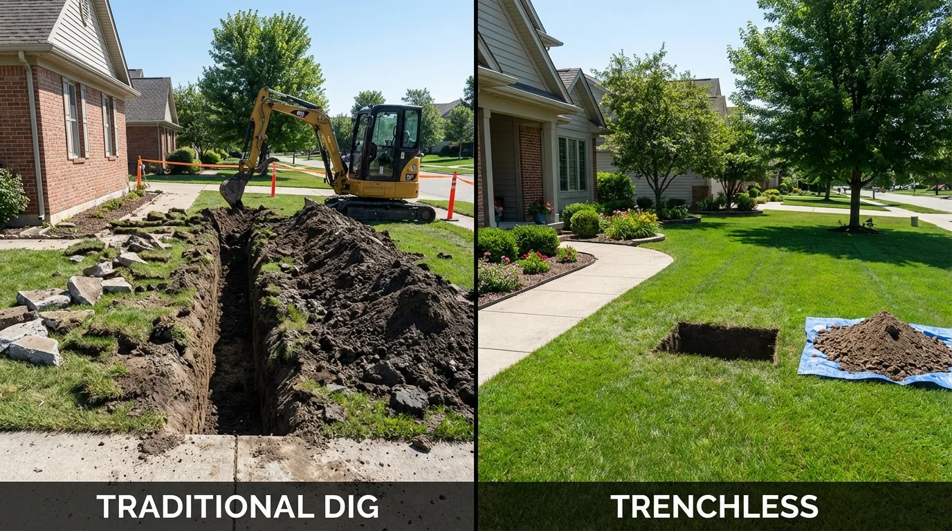 Trenchless sewer repair with minimal yard damage versus traditional excavation in Magnolia, TX
